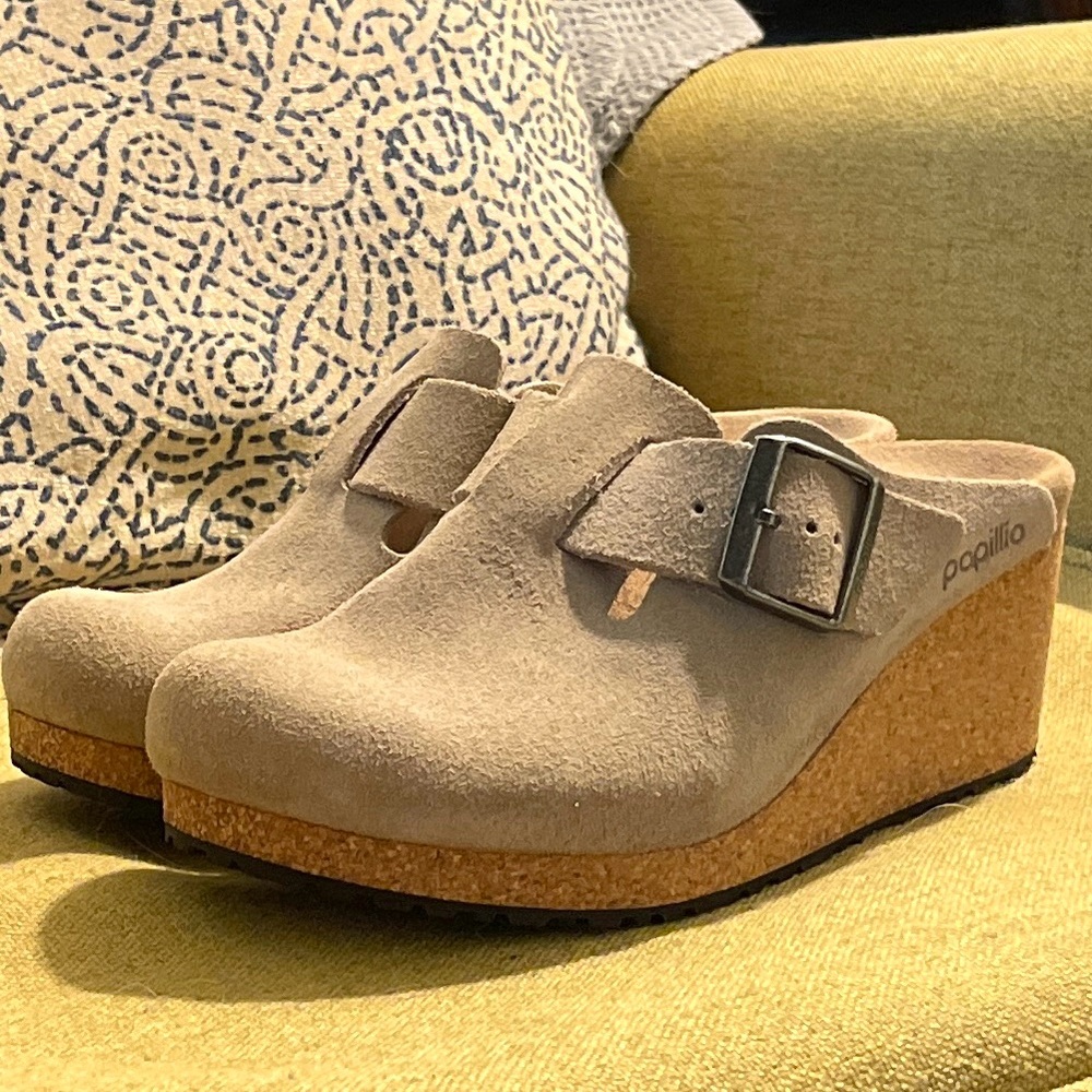 Papillio Tan Brown Mules with Cork Wedge